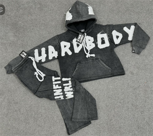 Black/White "HARDBODY" Suit (Acid Wash)